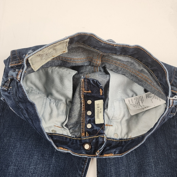 Abercrombie & Fitch Jeans Men 28x30 Slim Straight Button Fly Distress Dark Denim - Picture 7 of 13